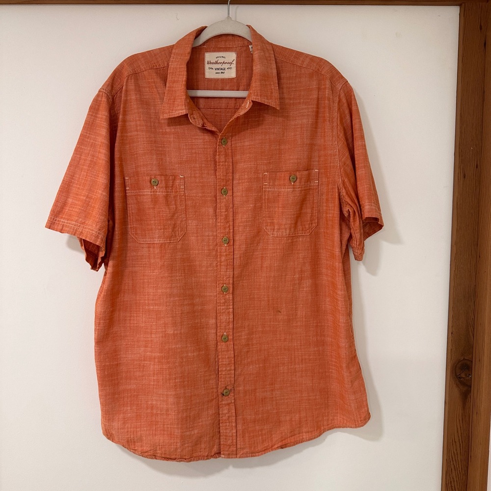 Weatherproof Vintage Short Sleeve Button Down Mens XL Orange Slub Cotton | Core